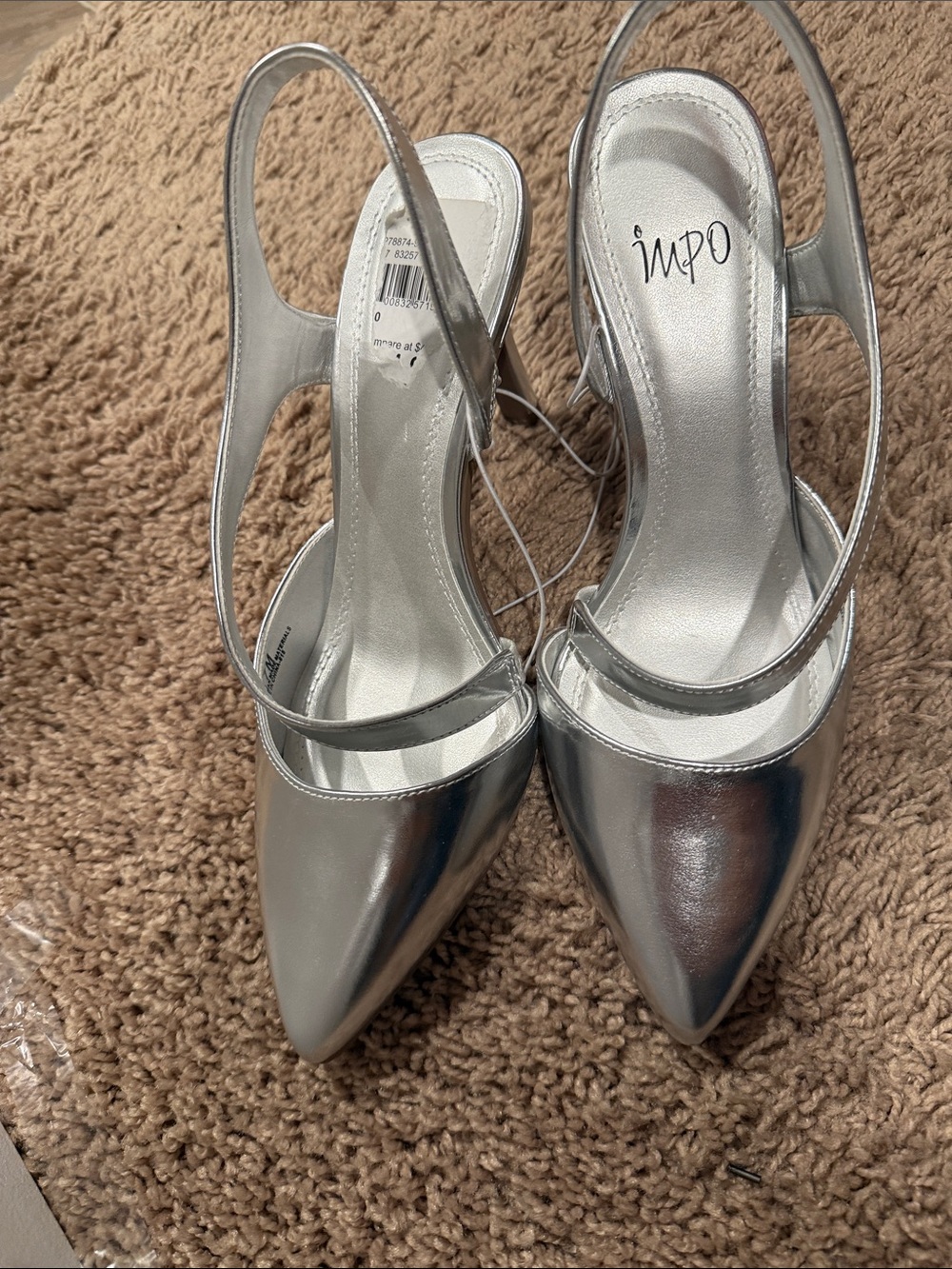 Impo Metallic Silver Pointed Slingback Heels